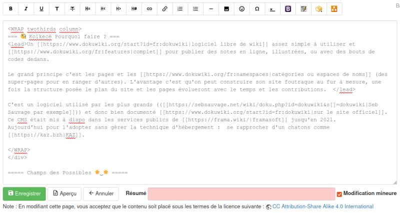 Capture de l'éditeur par défaut dans DokuWiki